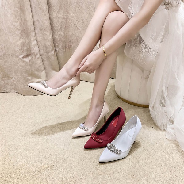 Women's Pumps Satin Crystal Stiletto Heel Wedding Shoes #LDB03031377