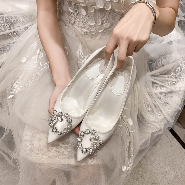 Women's Pumps Satin Crystal Stiletto Heel Wedding Shoes #LDB03031379