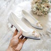 Women's Pumps Satin Crystal Low Heel Wedding Shoes #LDB03031380