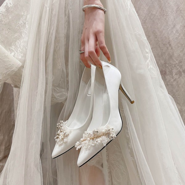 Women's Pumps Satin Crystal Stiletto Heel Wedding Shoes #LDB03031385