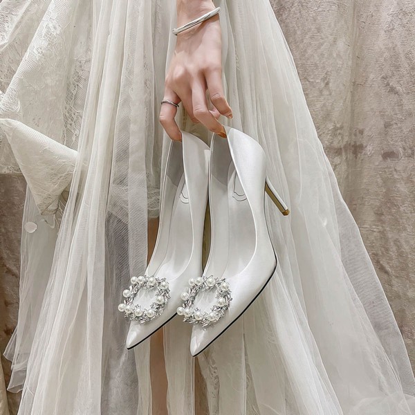 Women's Pumps Satin Crystal Stiletto Heel Wedding Shoes #LDB03031392