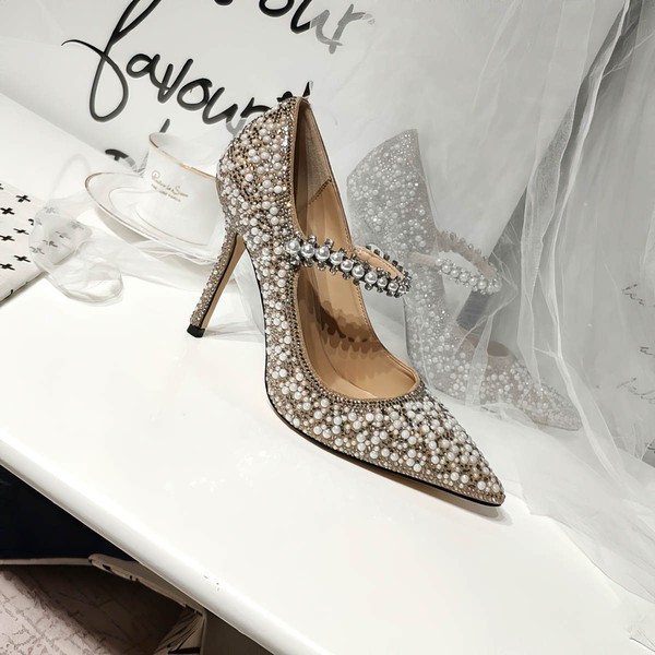 Women's Closed Toe PVC Crystal Stiletto Heel Wedding Shoes #LDB03031410