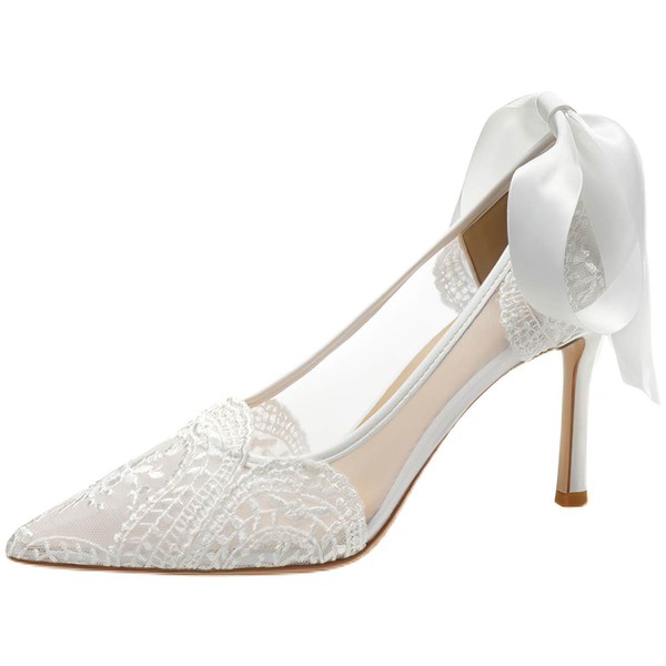 Women's Pumps Silk Like Satin Lace-up Kitten Heel Wedding Shoes #LDB03031417