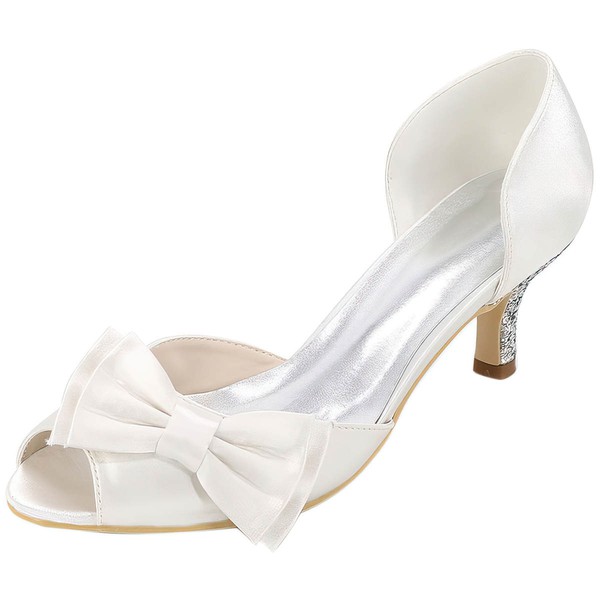 Women's Pumps Silk Like Satin Bowknot Kitten Heel Wedding Shoes #LDB03031418