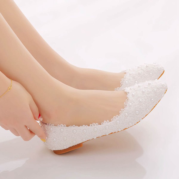 Women's Pumps PVC Flower Flat Heel Wedding Shoes #LDB03031430