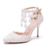 Women's Closed Toe PVC Buckle Stiletto Heel Wedding Shoes #LDB03031432