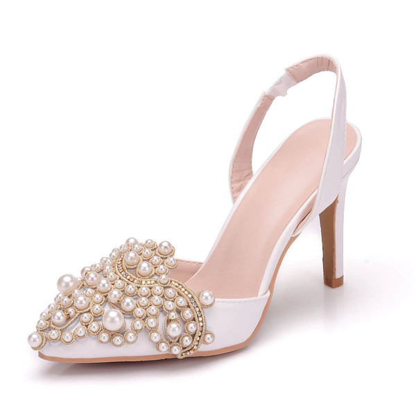 Women's Closed Toe PVC Crystal Stiletto Heel Wedding Shoes #LDB03031434