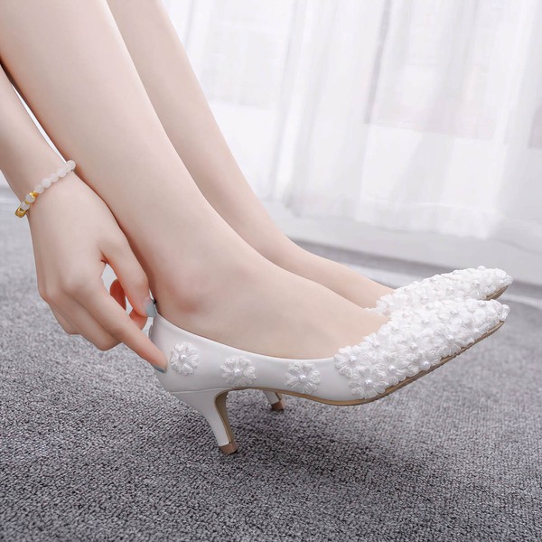 Women's Pumps PVC Flower Kitten Heel Wedding Shoes #LDB03031435