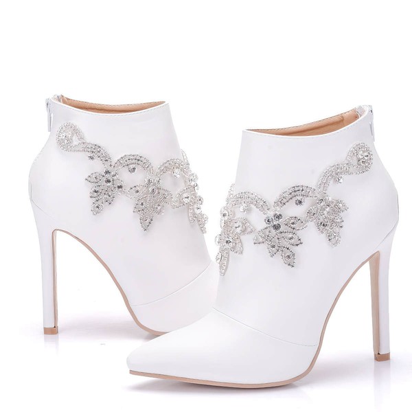 Women's Closed Toe PVC Zipper Stiletto Heel Wedding Shoes #LDB03031436