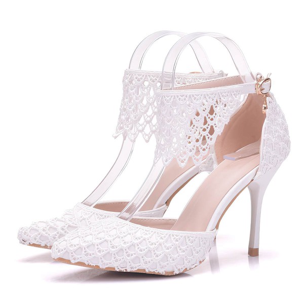 Women's Closed Toe PVC Buckle Stiletto Heel Wedding Shoes #LDB03031439