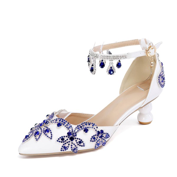 Women's Closed Toe PVC Rhinestone Kitten Heel Wedding Shoes #LDB03031448