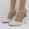 Women's Closed Toe PVC Buckle Stiletto Heel Wedding Shoes #LDB03031451