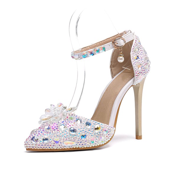 Women's Closed Toe PVC Rhinestone Stiletto Heel Wedding Shoes #LDB03031453