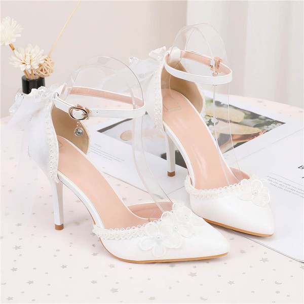 Women's Closed Toe PVC Buckle Stiletto Heel Wedding Shoes #LDB03031460