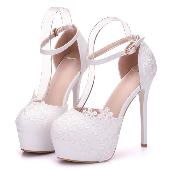 Women's Closed Toe PVC Buckle Stiletto Heel Wedding Shoes #LDB03031461