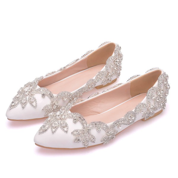 Women's Pumps PVC Crystal Flat Heel Wedding Shoes #LDB03031471
