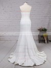 Trendy White Sweep Train Silk-like Satin with Ruffles Strapless Prom Dresses #LDB02016264