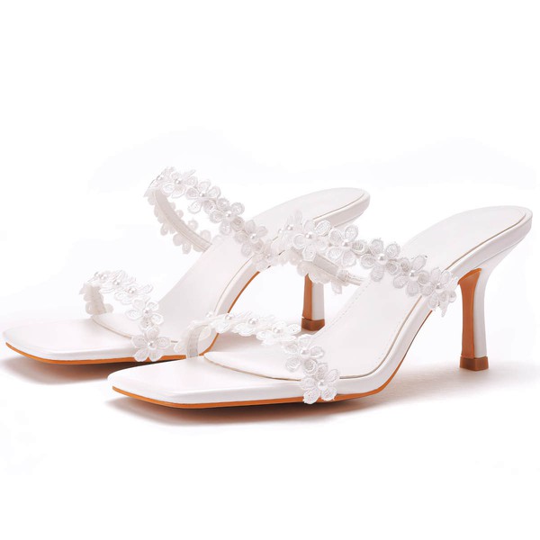 Women's Sandals PVC Flower Stiletto Heel Wedding Shoes #LDB03031478