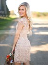 Tulle Scalloped Neck Sheath/Column Short/Mini Appliques Lace Bridesmaid Dresses #LDB01013959