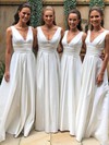 Silk-like Satin V-neck A-line Sweep Train Bridesmaid Dresses #LDB01013981