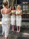 Lace Off-the-shoulder Sheath/Column Knee-length Bridesmaid Dresses #LDB01014000