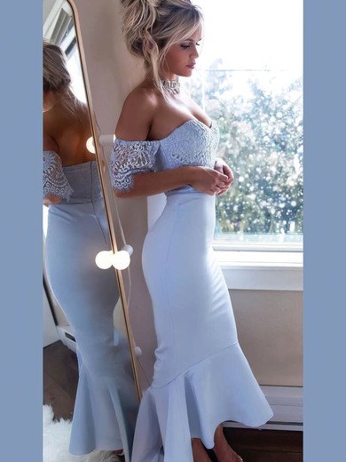 Satin Off-the-shoulder Trumpet/Mermaid Ankle-length Appliques Lace Bridesmaid Dresses #LDB01014010