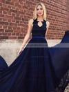 Chiffon Scalloped Neck A-line Sweep Train Appliques Lace Bridesmaid Dresses #LDB01014027