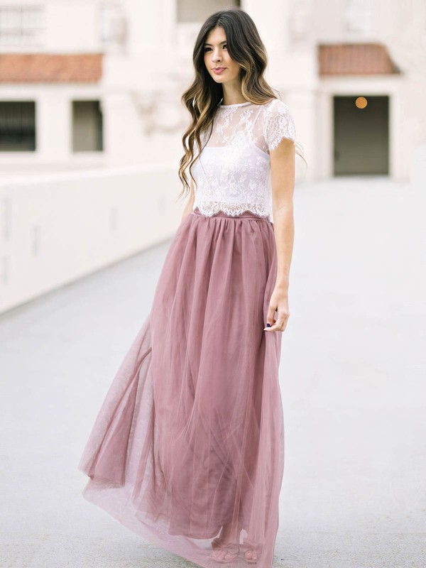 Tulle Scoop Neck A-line Floor-length Appliques Lace Bridesmaid Dresses #LDB01014032
