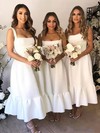 Satin Square Neckline A-line Tea-length Bridesmaid Dresses #LDB01014043