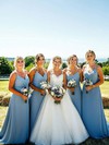 Jersey V-neck A-line Sweep Train Bridesmaid Dresses #LDB01014050