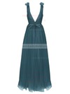 Tulle V-neck A-line Floor-length Bow Bridesmaid Dresses #LDB01014051