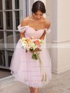 Tulle Off-the-shoulder A-line Tea-length Bridesmaid Dresses #LDB01014076