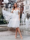 Tulle Off-the-shoulder A-line Tea-length Bridesmaid Dresses #LDB01014076