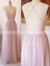 Tulle V-neck A-line Floor-length Split Front Bridesmaid Dresses #LDB01014083