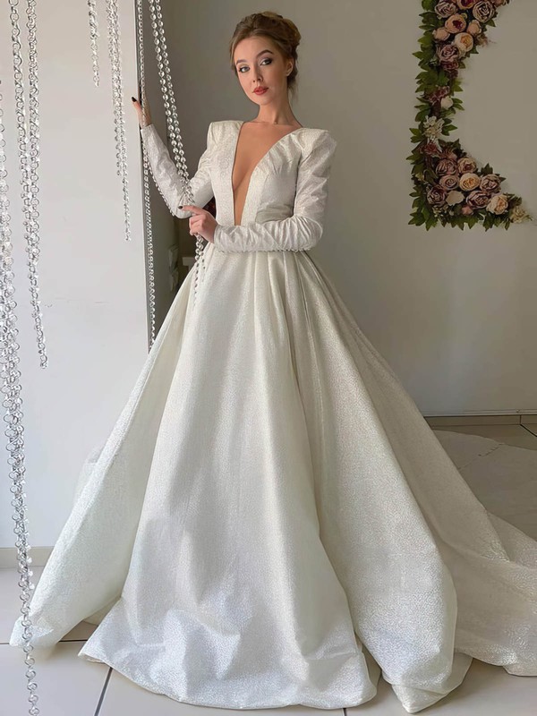 Glitter Scoop Neck Ball Gown Court Train Wedding Dresses #LDB00023974