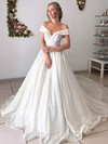 Glitter Off-the-shoulder A-line Court Train Appliques Lace Wedding Dresses #LDB00023980