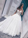 Tulle Off-the-shoulder Ball Gown Sweep Train Beading Wedding Dresses #LDB00023984