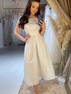 Satin Square Neckline A-line Tea-length Wedding Dresses #LDB00024010