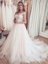 Tulle Scoop Neck A-line Court Train Appliques Lace Wedding Dresses #LDB00024024