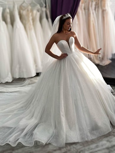 Glitter Strapless Ball Gown Court Train Wedding Dresses #LDB00024034