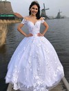 Tulle Scoop Neck Ball Gown Court Train Appliques Lace Wedding Dresses #LDB00024042