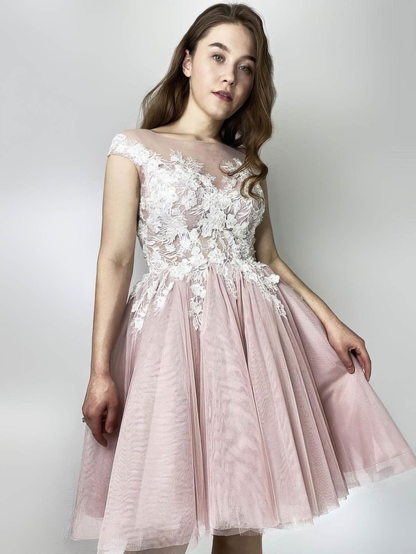 Tulle Scoop Neck A-line Short/Mini Appliques Lace Prom Dresses #LDB020107252