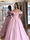 Silk-like Satin Off-the-shoulder Ball Gown Sweep Train Pockets Prom Dresses #LDB020107264