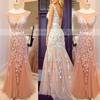 Trumpet/Mermaid Scoop Neck Tulle Floor-length Appliques Lace Prom Dresses #LDB02016778
