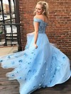 Tulle Off-the-shoulder Ball Gown Floor-length Appliques Lace Prom Dresses #LDB020107305
