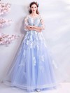 Tulle Scoop Neck A-line Sweep Train Beading Prom Dresses #LDB020107326