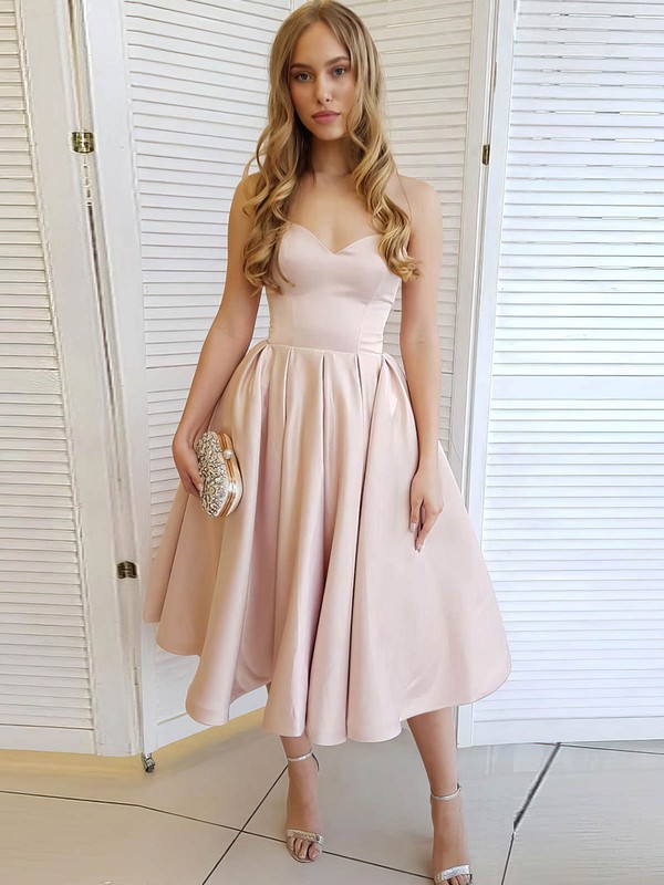 Satin Sweetheart A-line Tea-length Prom Dresses #LDB020107330
