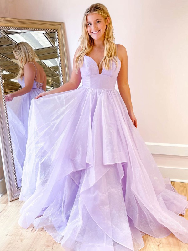 Glitter Sweetheart A-line Sweep Train Cascading Ruffles Prom Dresses #LDB020107348