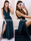 Tulle V-neck A-line Floor-length Split Front Prom Dresses #LDB020107410