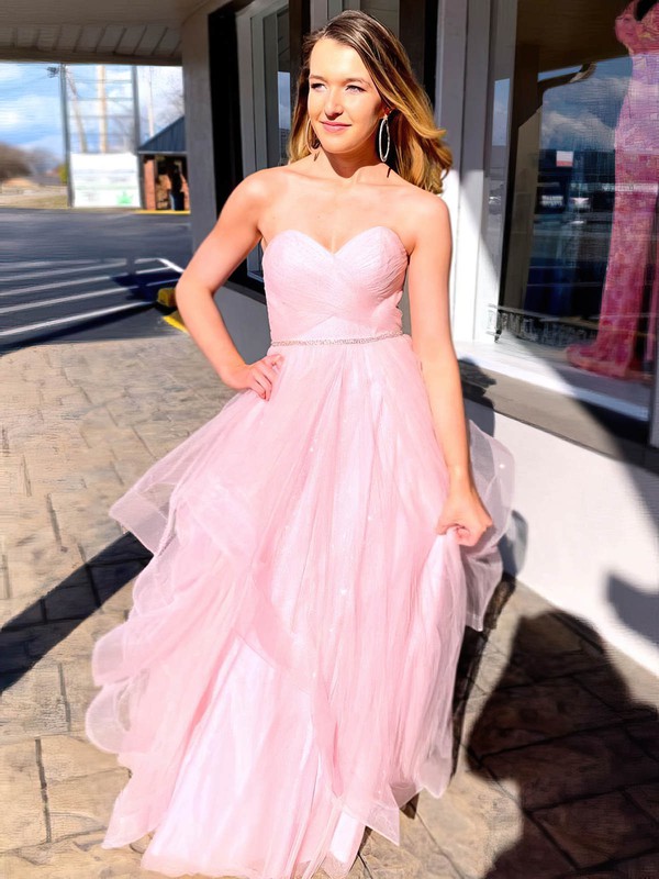 Glitter Sweetheart A-line Sweep Train Beading Prom Dresses #LDB020107419
